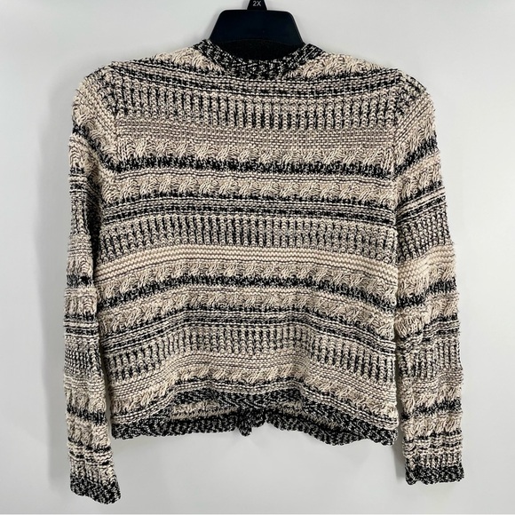 Chicos Loose Knit Hook Eye Long Sleeve Crop Woven Cotton Sweater Artsy Metallic - Picture 6 of 9